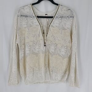 Free People Embroidered Lace Top Sz XS